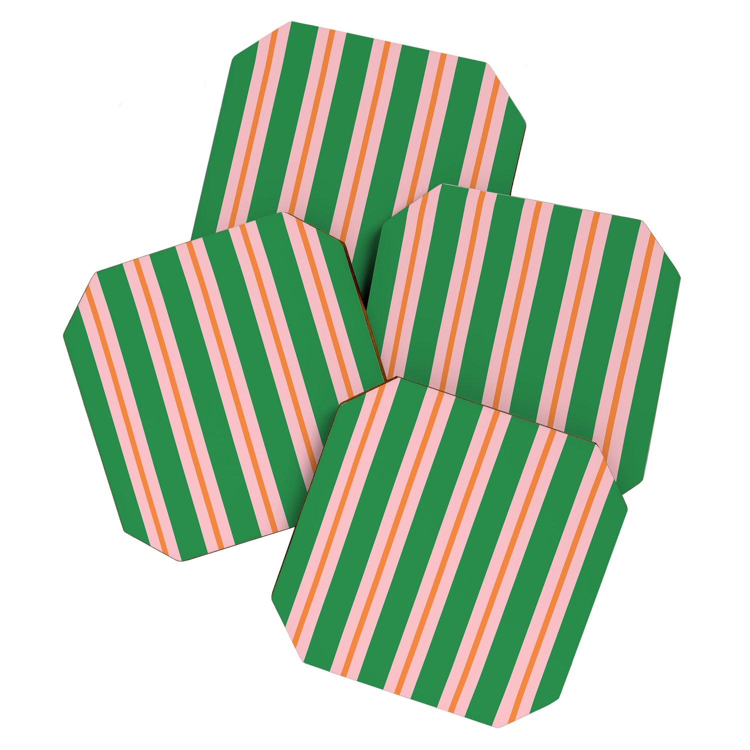 Bold Stripes Green Pink Orange Pattern Coaster Gallery Image 1