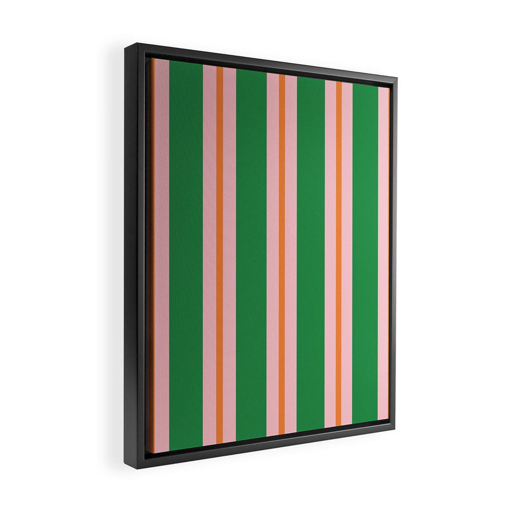 Bold Stripes Green Pink Orange Pattern Framed Canvas Print Gallery Image 2