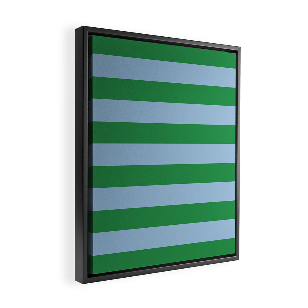Bold Stripes in Green and Light Blue Framed Canvas Print Gallery Image 2