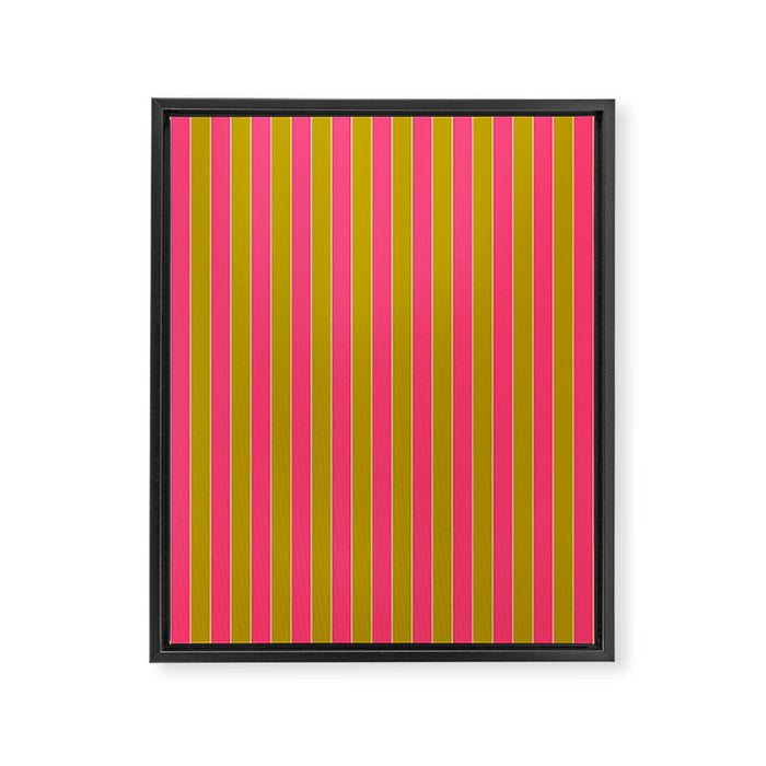 Bold Stripes Vertical Colorful Eclectic Pink and Chartreuse Pattern Framed Canvas Print Gallery Image 1
