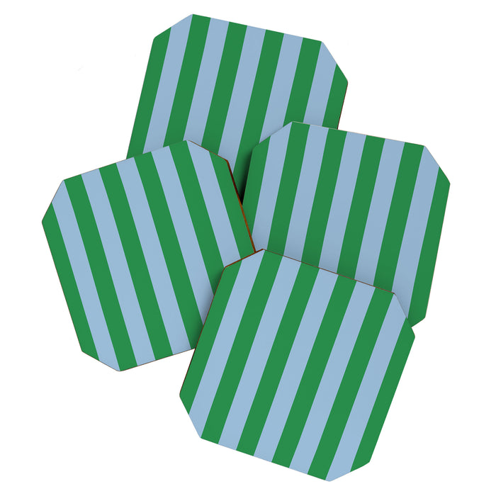 Bold Vertical Stripes in Green and Light Blue Coaster Gallery Image 1