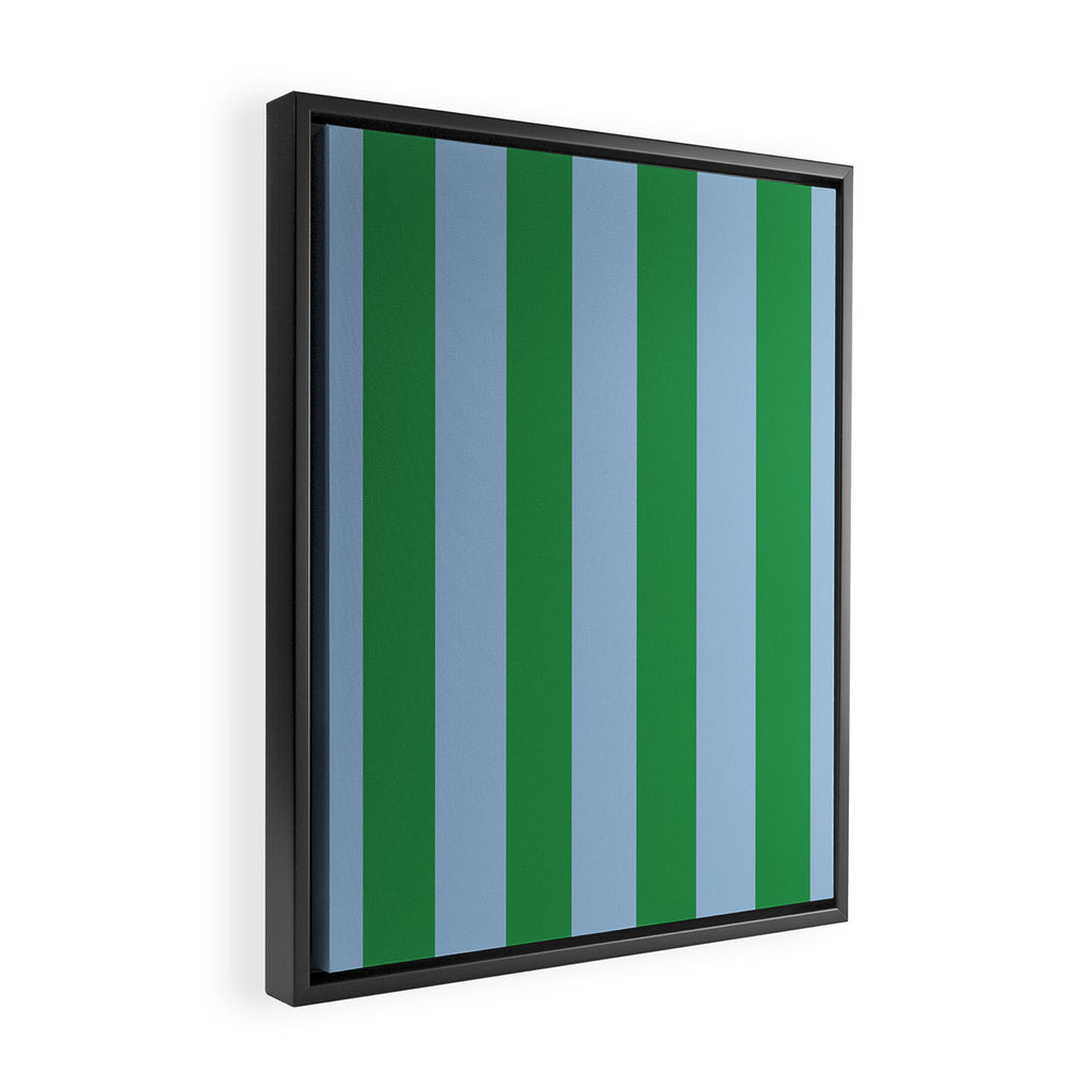 Bold Vertical Stripes in Green and Light Blue Framed Canvas Print Gallery Image 2