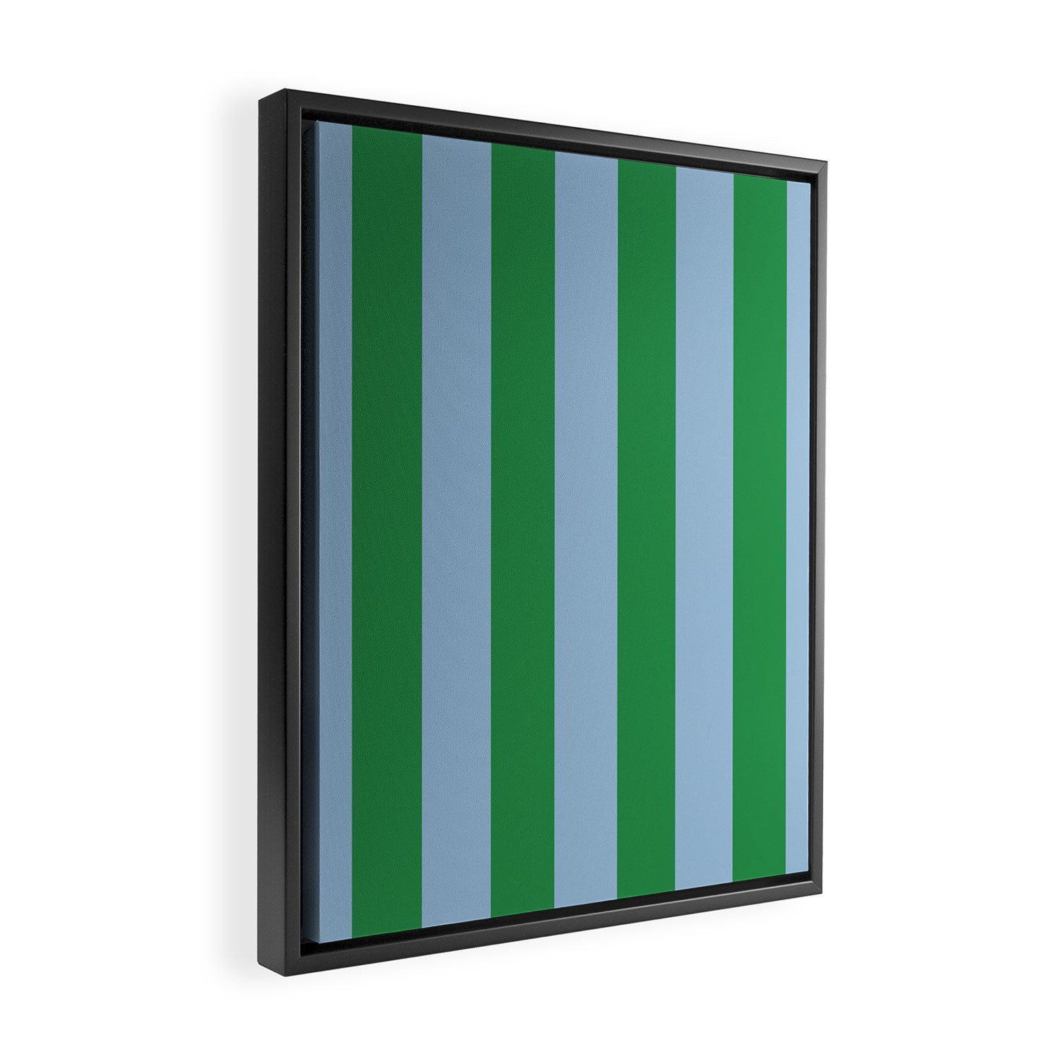 Bold Vertical Stripes in Green and Light Blue Framed Canvas Print Gallery Image 2