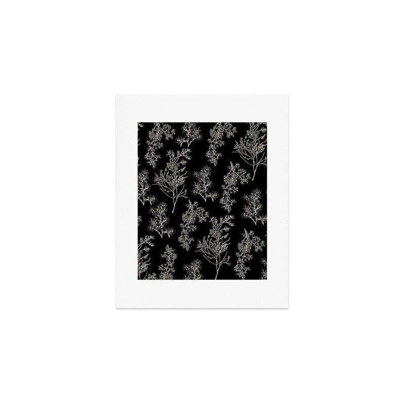 Botanical Cottage Dark Floral Pattern in Black and Cream Art Print Gallery Image 1