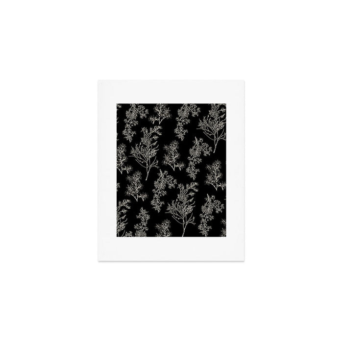 Botanical Cottage Dark Floral Pattern in Black and Cream Art Print Gallery Image 1