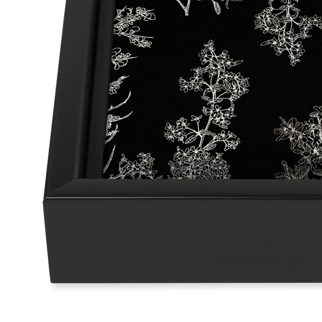 Botanical Cottage Dark Floral Pattern in Black and Cream Framed Canvas Print Gallery Image 3