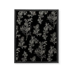 Botanical Cottage Dark Floral Pattern in Black and Cream Framed Canvas Print Gallery Image 8