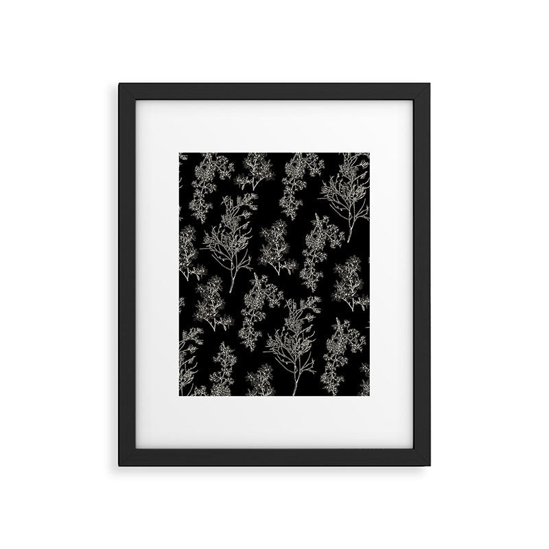 Botanical Cottage Dark Floral Pattern in Black and Cream Framed Art Print Gallery Image 6