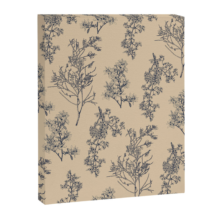 Botanical Cottage Floral Pattern in Beige and Navy Blue Canvas Print Gallery Image 1