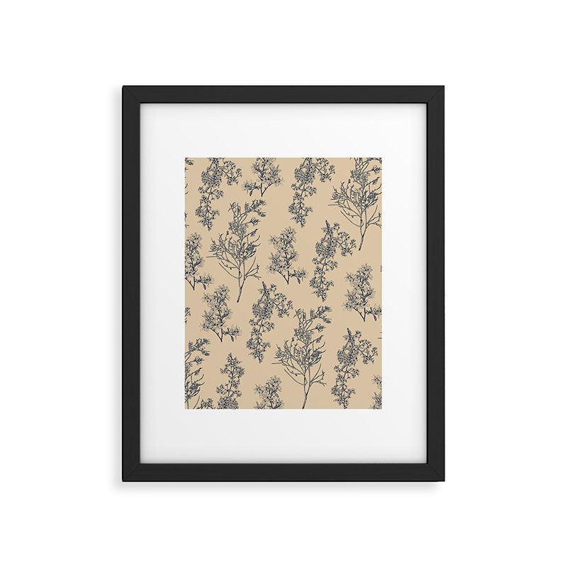 Botanical Cottage Floral Pattern in Beige and Navy Blue Framed Art Print Gallery Image 6