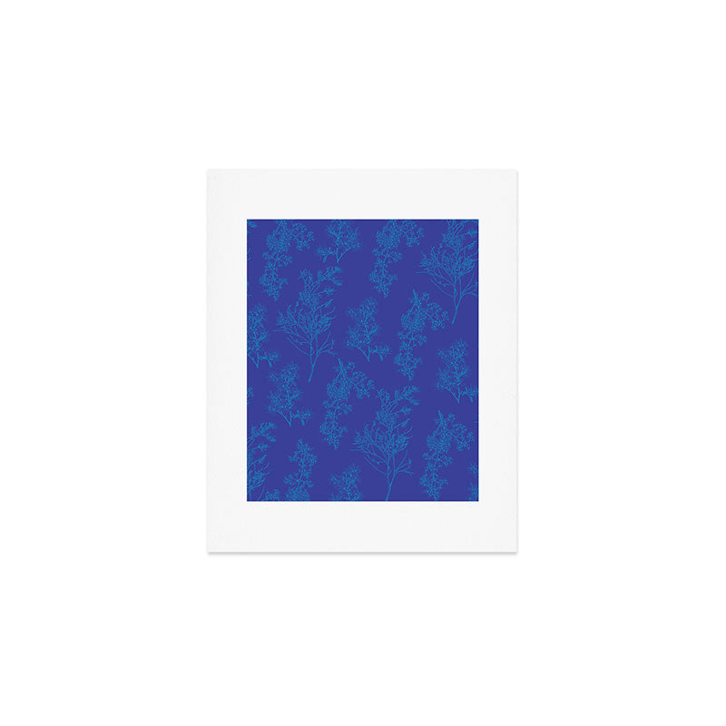 Botanical Cottage Floral Pattern in Bold Blue Tones Art Print Gallery Image 1
