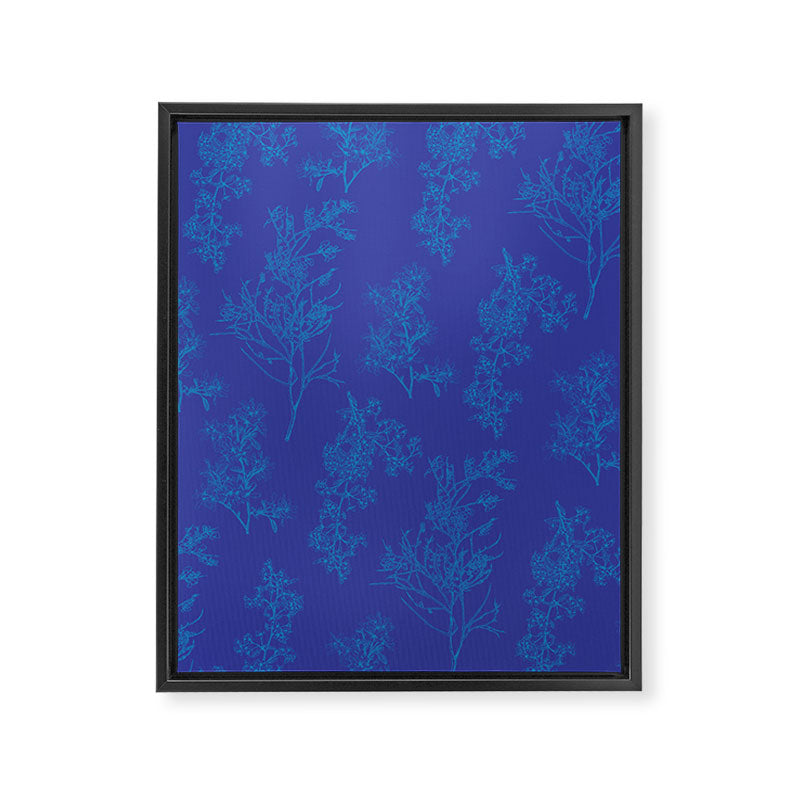Botanical Cottage Floral Pattern in Bold Blue Tones Framed Canvas Print Gallery Image 8