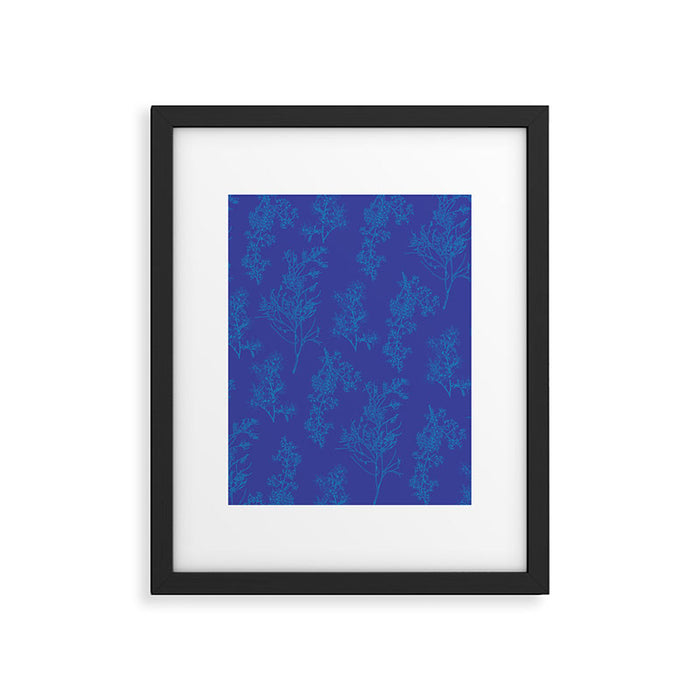 Botanical Cottage Floral Pattern in Bold Blue Tones Framed Art Print Gallery Image 1
