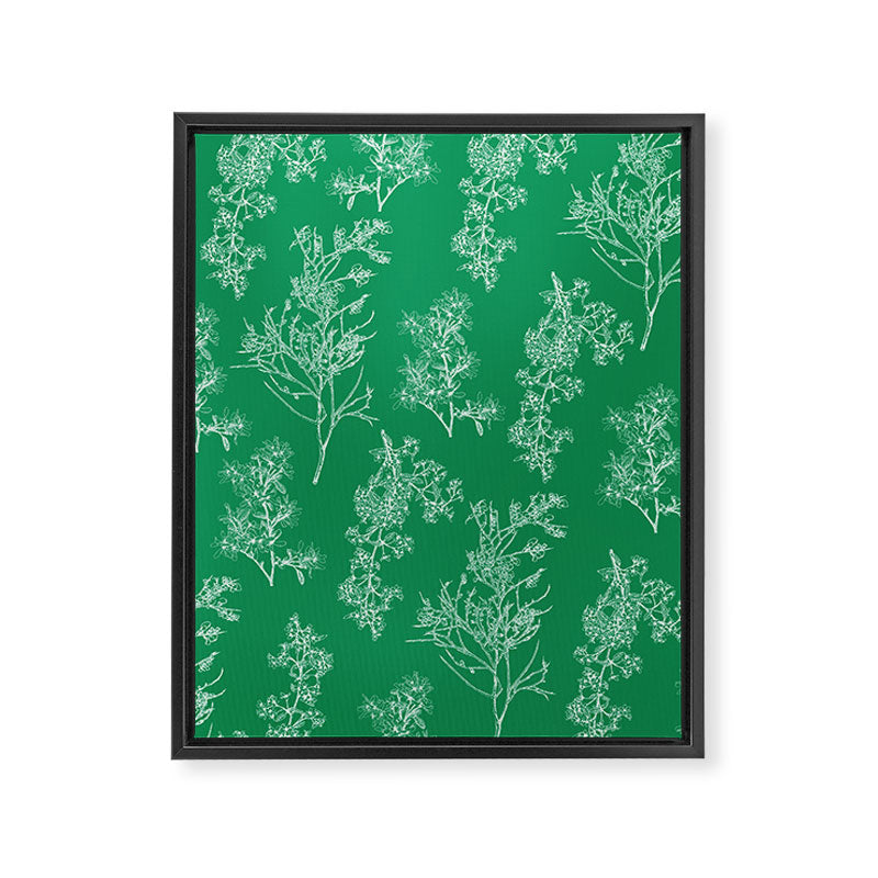 Botanical Cottage Floral Pattern in Kelly Green and White Framed Canvas Print Gallery Image 8
