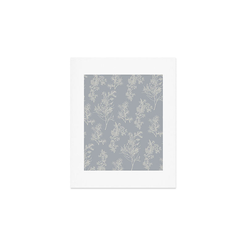 Botanical Cottage Floral Pattern in Muted Gray Blue and Cream Art Print Gallery Image 1