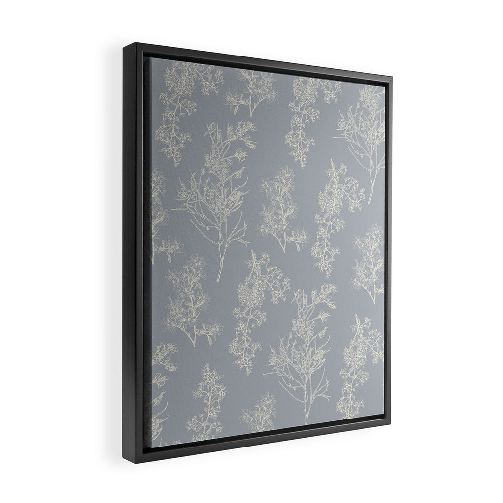 Botanical Cottage Floral Pattern in Muted Gray Blue and Cream Framed Canvas Print Gallery Image 2