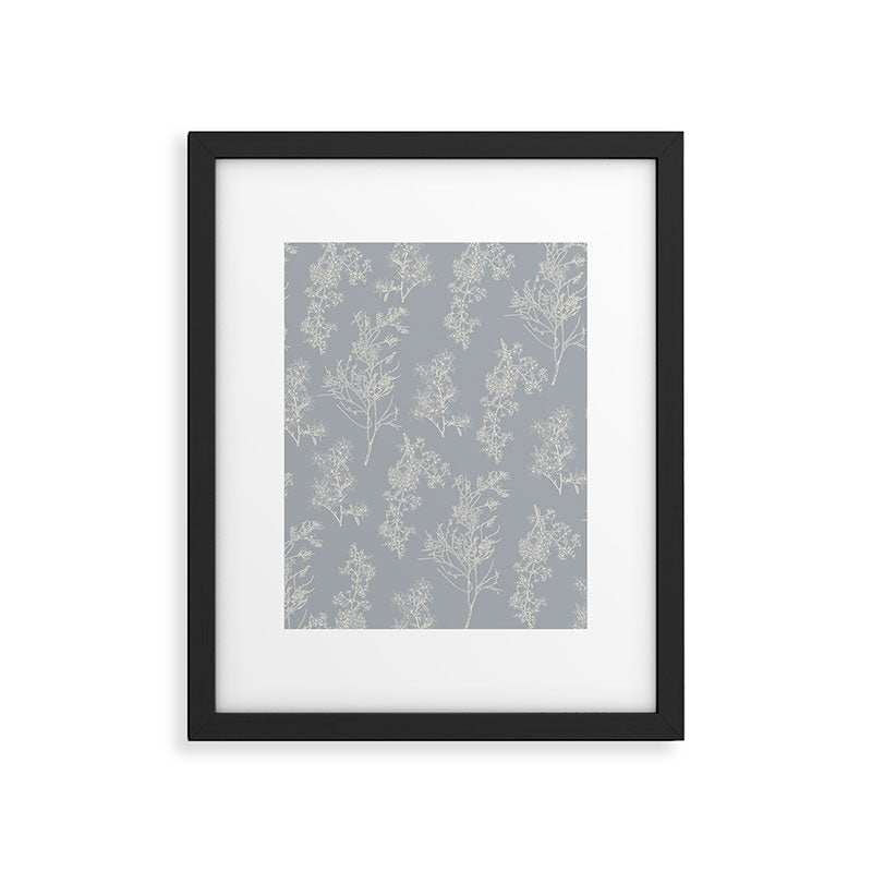 Botanical Cottage Floral Pattern in Muted Gray Blue and Cream Framed Art Print Gallery Image 6