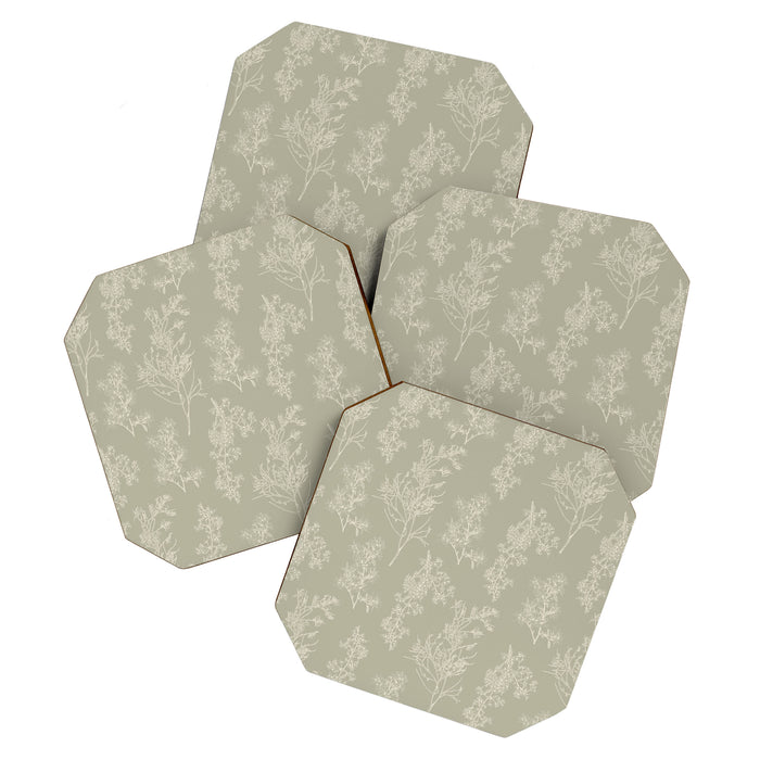 Botanical Cottage Floral Pattern in Muted Sage Coaster Gallery Image 1