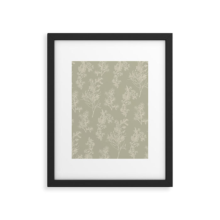 Botanical Cottage Floral Pattern in Muted Sage Framed Art Print Gallery Image 1