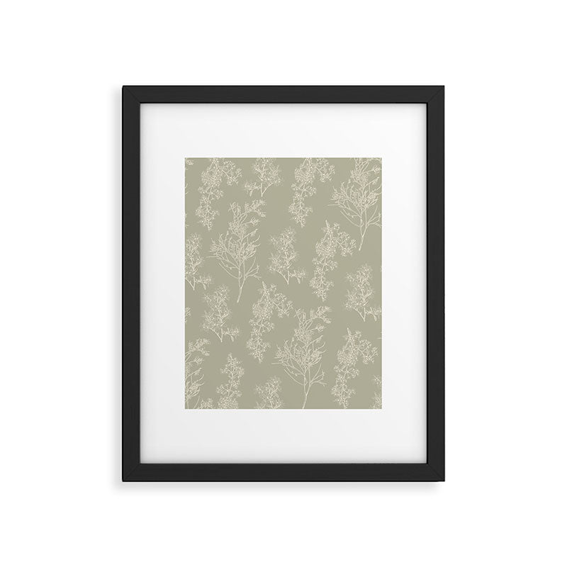 Botanical Cottage Floral Pattern in Muted Sage Framed Art Print Gallery Image 6