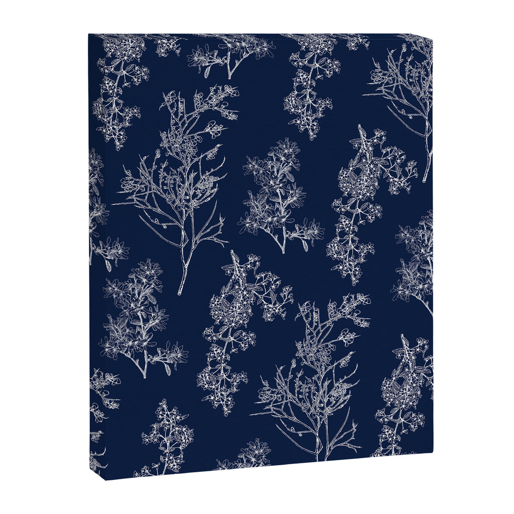 Botanical Cottage Floral Pattern in Nautical Navy Blue and White Canvas Print Gallery Image 8