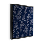 Botanical Cottage Floral Pattern in Nautical Navy Blue and White Framed Canvas Print Gallery Image 2