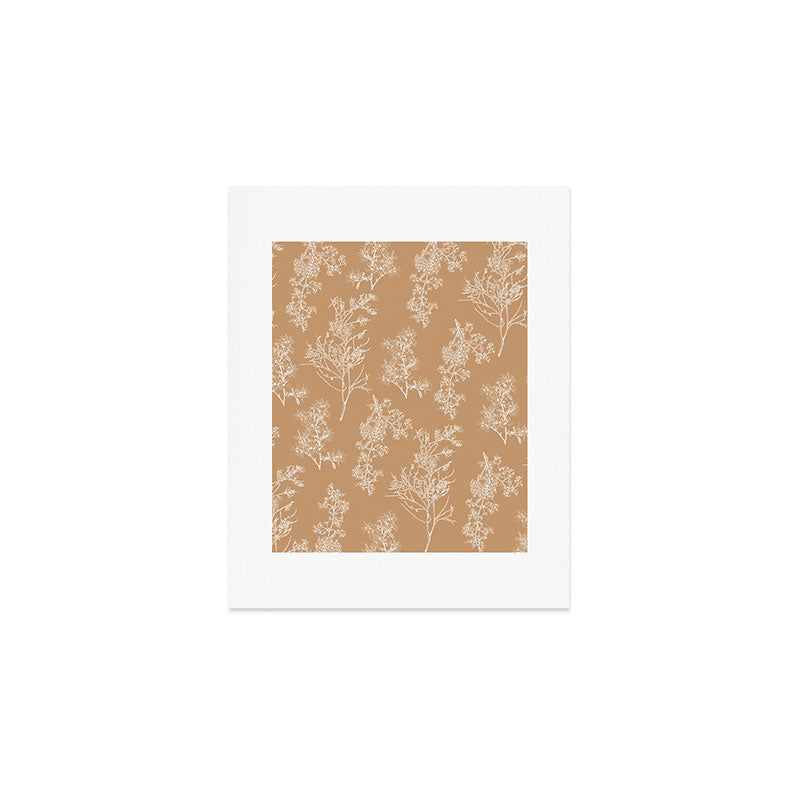 Botanical Cottage Floral Pattern in Neutral Camel Art Print Gallery Image 1
