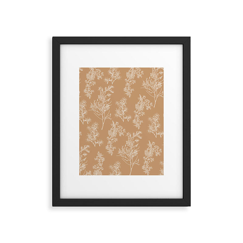 Botanical Cottage Floral Pattern in Neutral Camel Framed Art Print Gallery Image 6