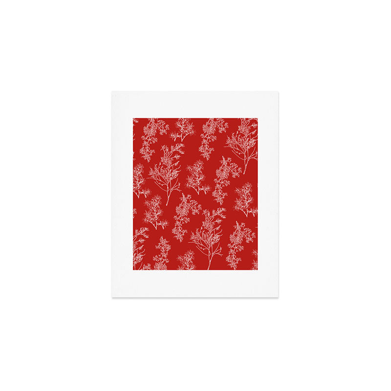 Botanical Cottage Floral Pattern in Red and White Art Print Gallery Image 1