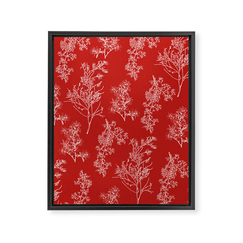 Botanical Cottage Floral Pattern in Red and White Framed Canvas Print Gallery Image 8
