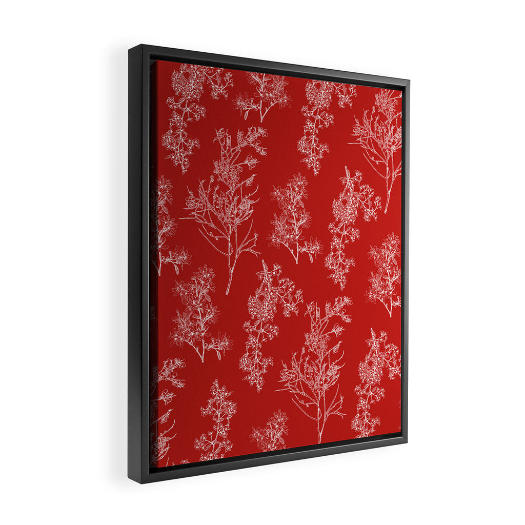 Botanical Cottage Floral Pattern in Red and White Framed Canvas Print Gallery Image 2