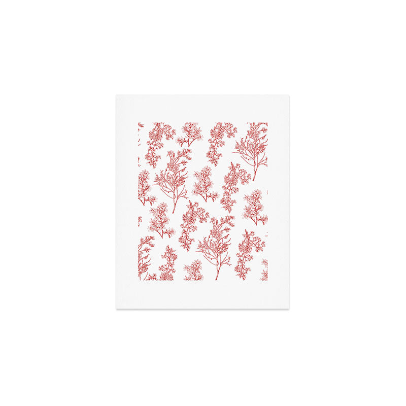 Botanical Cottage Floral Pattern in Red and White Art Print Gallery Image 1