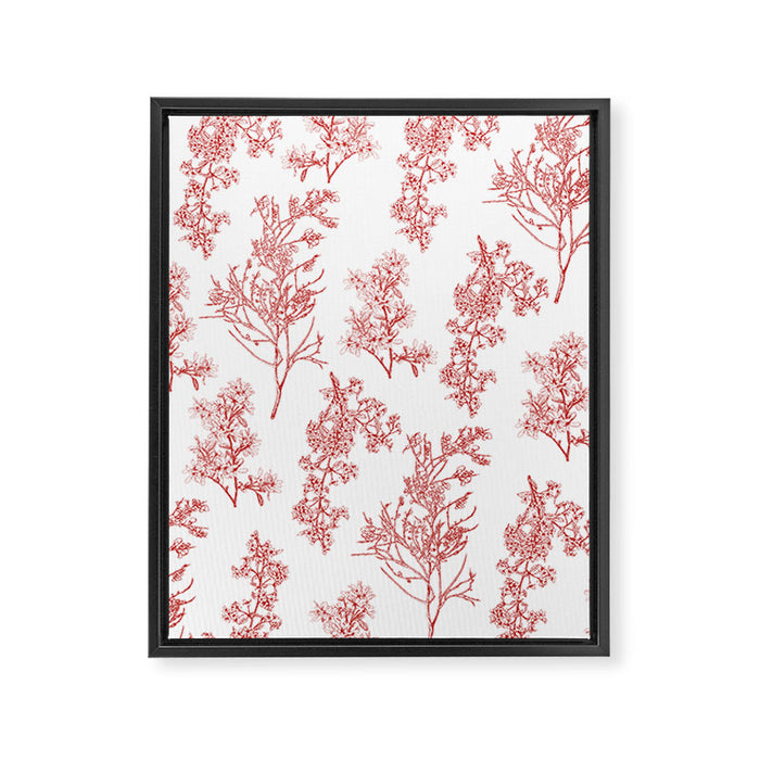 Botanical Cottage Floral Pattern in Red and White Framed Canvas Print Gallery Image 1