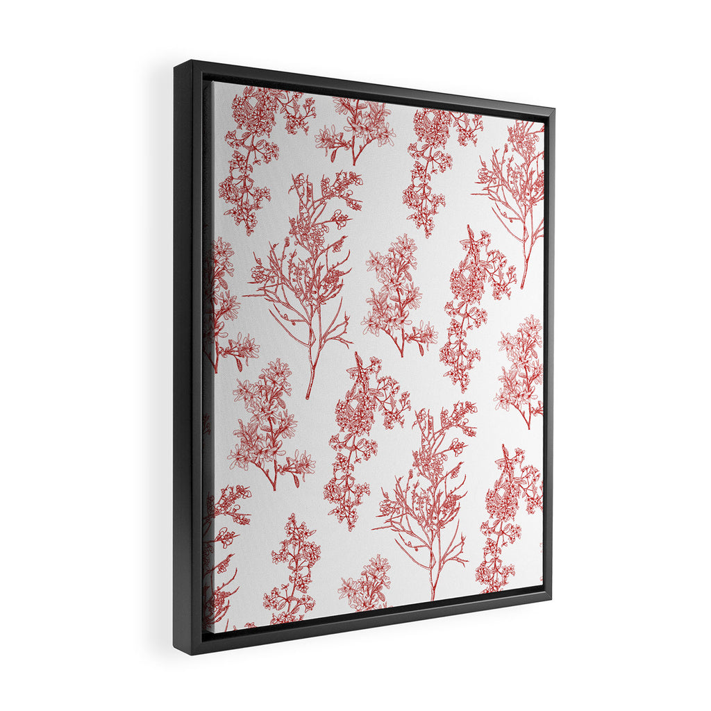 Botanical Cottage Floral Pattern in Red and White Framed Canvas Print Gallery Image 2