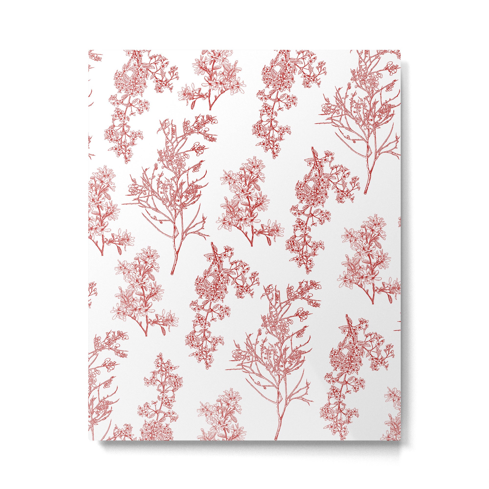 Botanical Cottage Floral Pattern in Red and White Metal Print Gallery Image 6