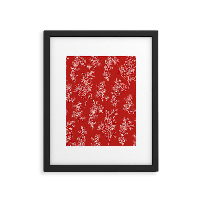 Botanical Cottage Floral Pattern in Red and White Framed Art Print Gallery Image 1
