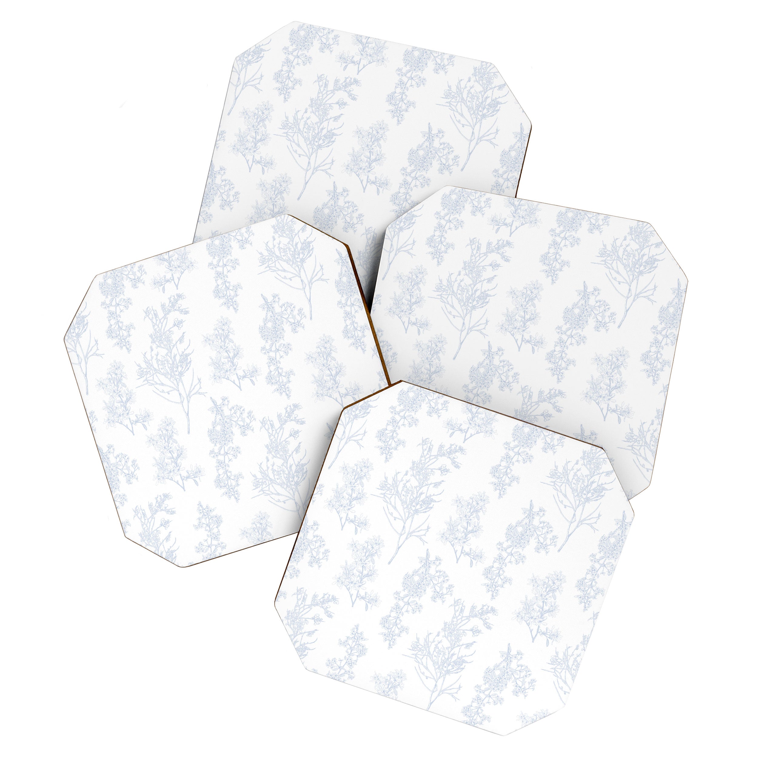 Botanical Cottage Floral Pattern in Soft Light Blue and White Coaster Gallery Image 1