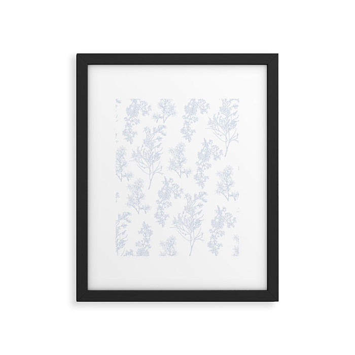 Botanical Cottage Floral Pattern in Soft Light Blue and White Framed Art Print Gallery Image 1