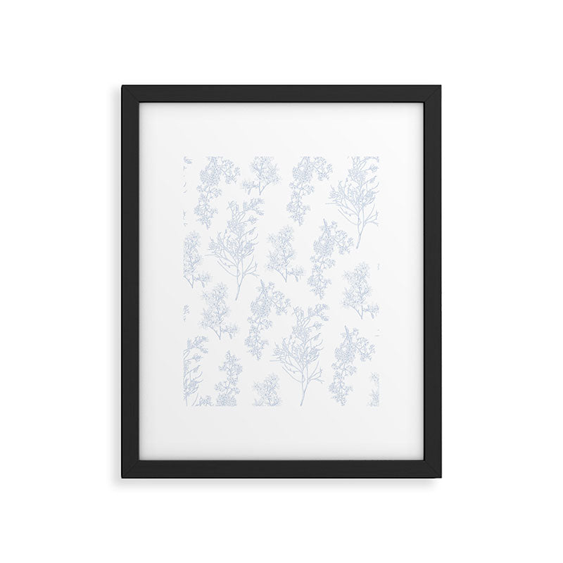 Botanical Cottage Floral Pattern in Soft Light Blue and White Framed Art Print Gallery Image 6