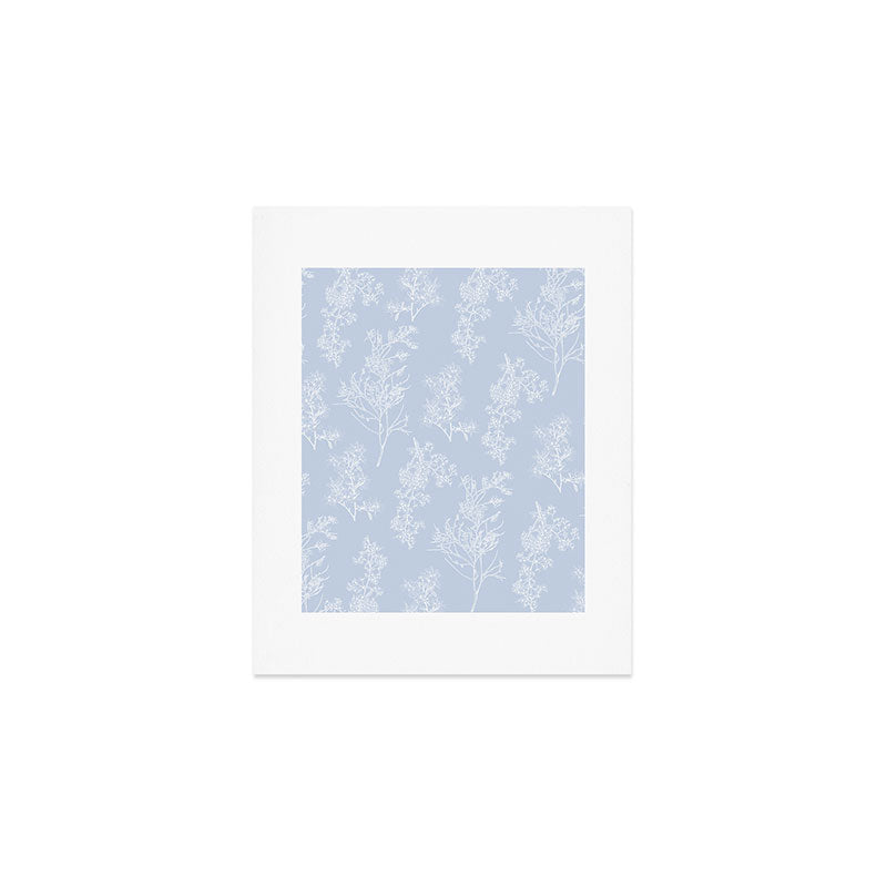 Botanical Cottage Floral Pattern in Soft Light Blue Art Print Gallery Image 1