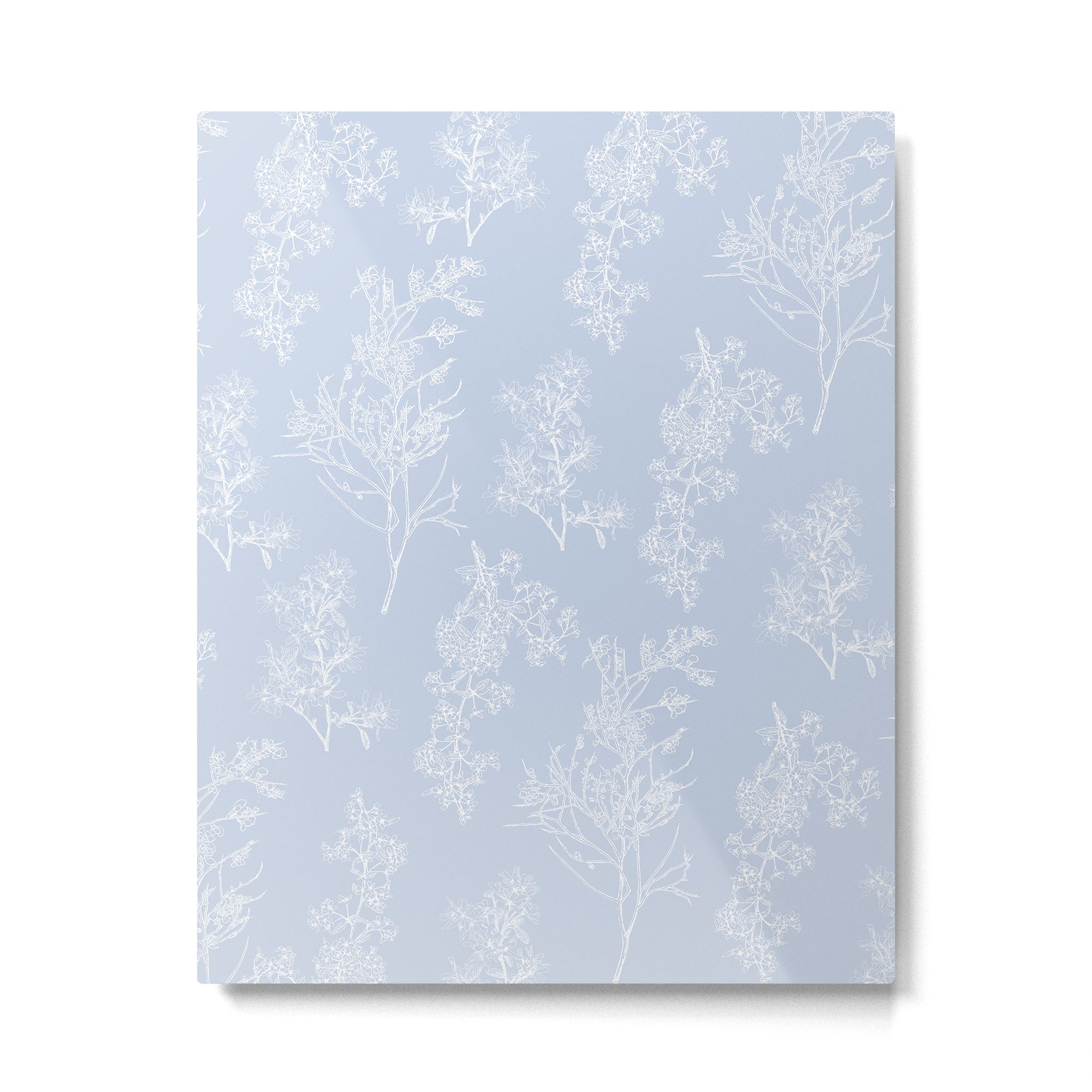 Botanical Cottage Floral Pattern in Soft Light Blue Metal Print Gallery Image 6