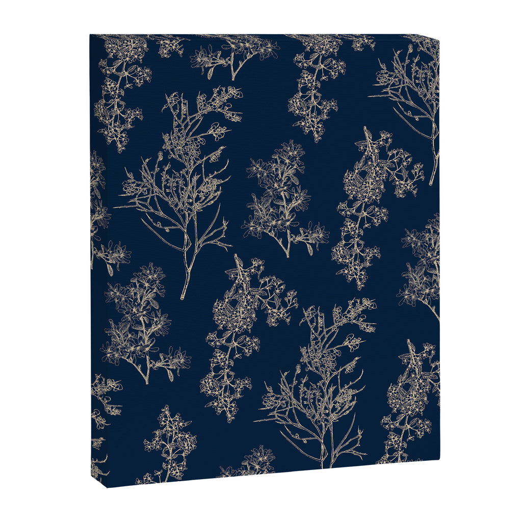 Botanical Cottage Floral Pattern Navy Blue and Beige Canvas Print Gallery Image 8
