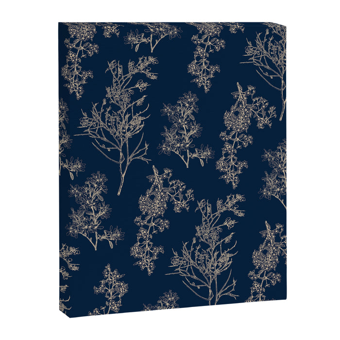 Botanical Cottage Floral Pattern Navy Blue and Beige Canvas Print Gallery Image 1