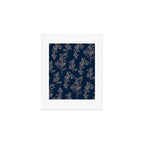 Botanical Cottage Floral Pattern Navy Blue and Beige Art Print Gallery Image 1