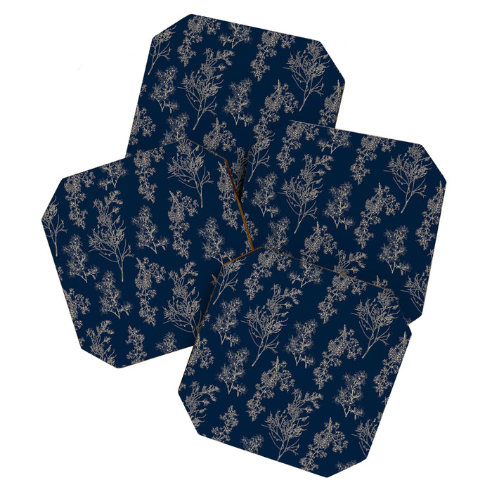 Botanical Cottage Floral Pattern Navy Blue and Beige Coaster Gallery Image 1