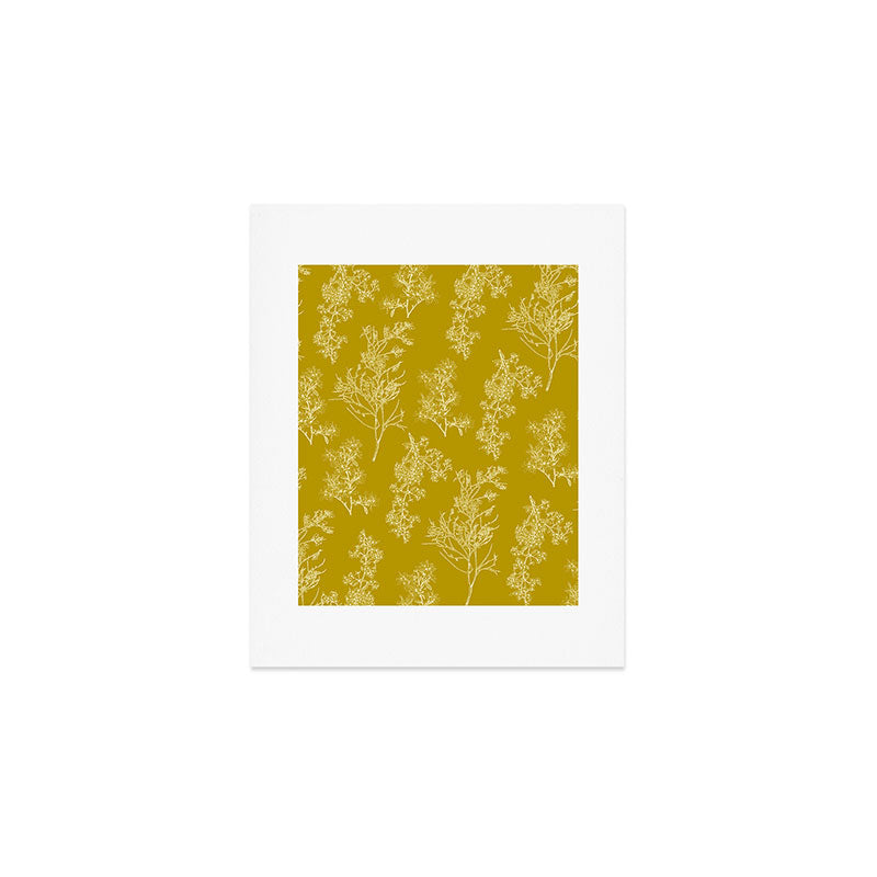 Botanical Cottage Pattern in Olive Chartreuse and Cream Art Print Gallery Image 1