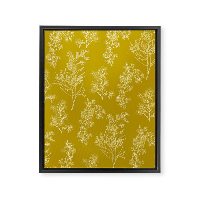 Botanical Cottage Pattern in Olive Chartreuse and Cream Framed Canvas Print Gallery Image 1