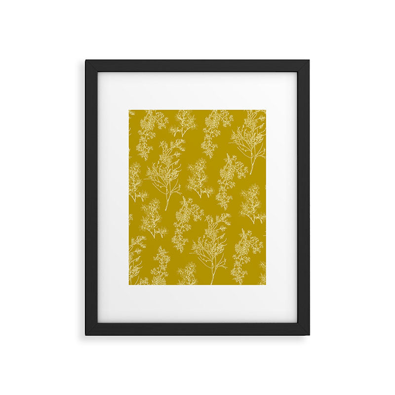 Botanical Cottage Pattern in Olive Chartreuse and Cream Framed Art Print Gallery Image 6