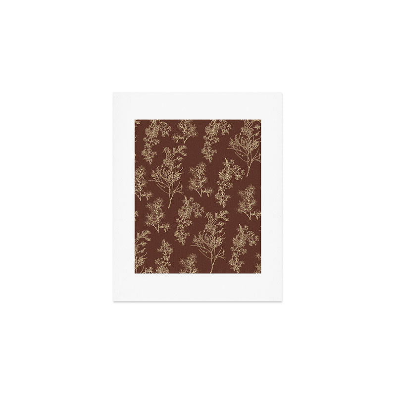 Botanical Cottage Woven Look Pattern in Dark Brown and Cream Art Print Gallery Image 1