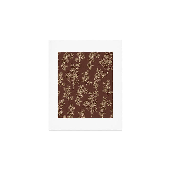Botanical Cottage Woven Look Pattern in Dark Brown and Cream Art Print Gallery Image 1